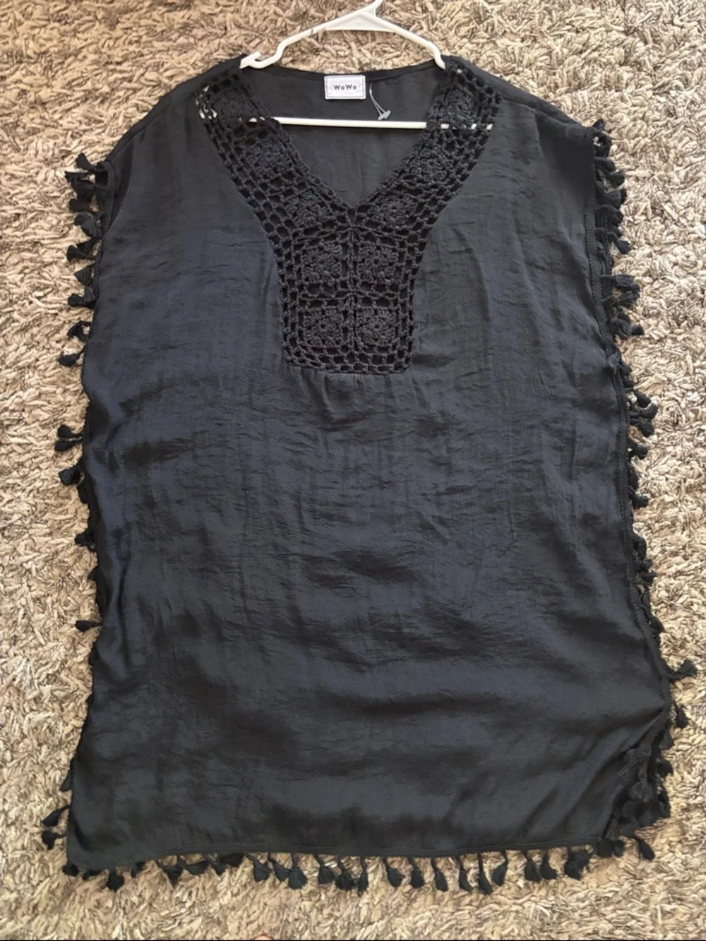 WoWo Black Crochet V-Neck Swim Coverup - Picture 7 of 9